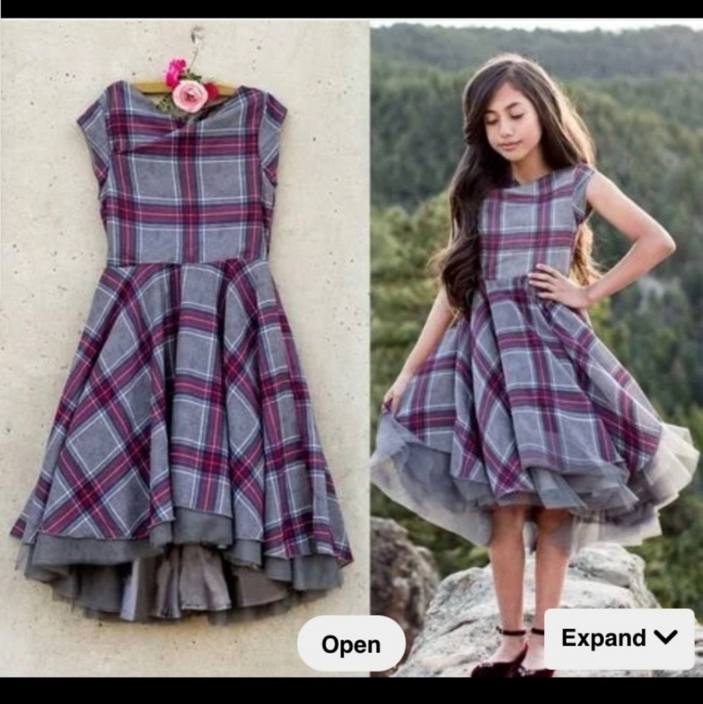 Mia Joy Girls Dress Size 12 Plaid Hi-Lo Purple Red Gray Sleeveless Party Dress